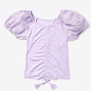 Justice T-shirt Tee Eyelet Puff Sleeve Peasant Top